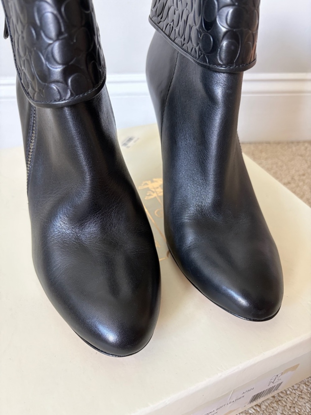 Coach Black Leather Fold-Over Cuff Ankle Booties - Picture 8 of 12